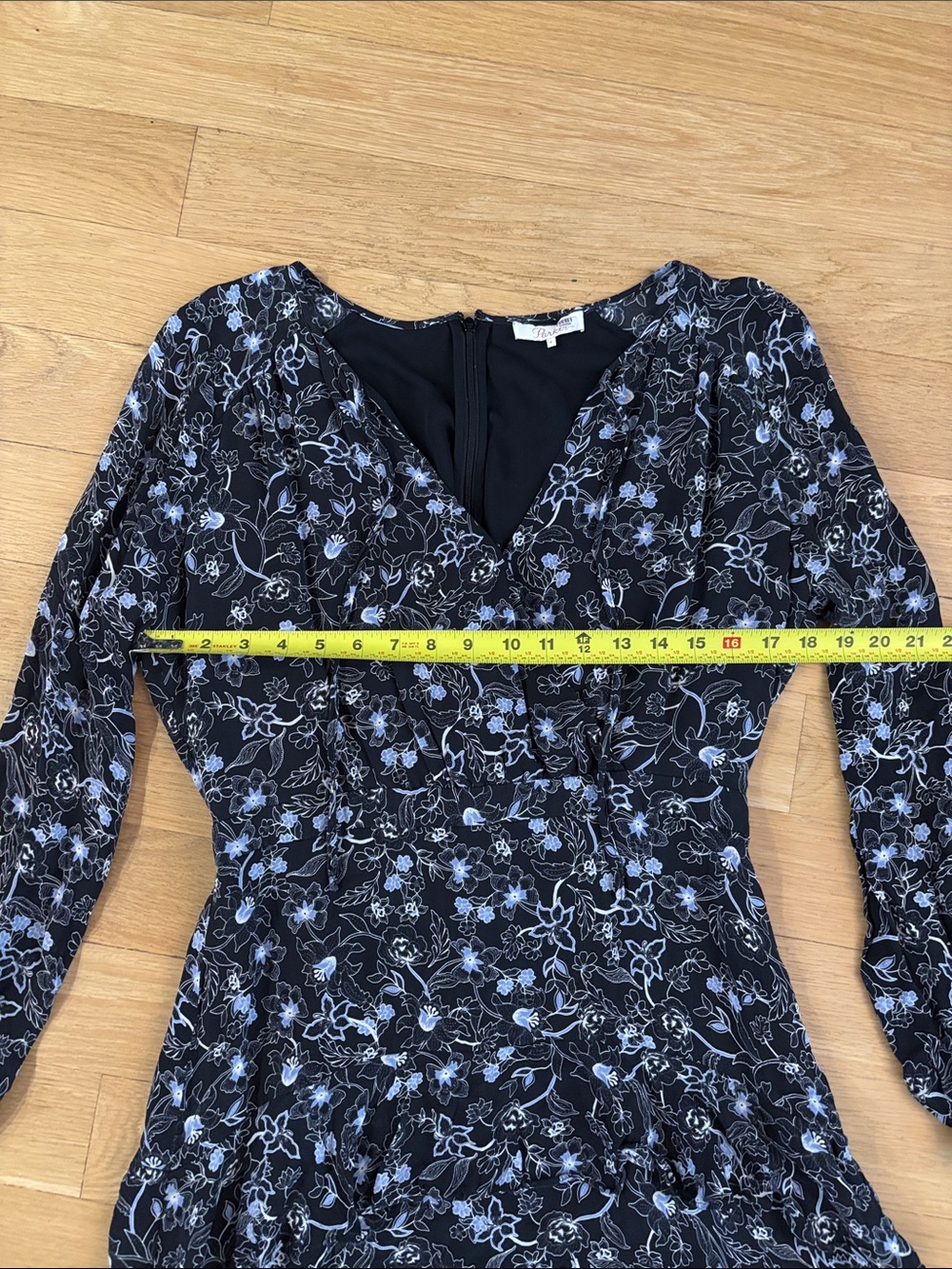 Parker Marengo Silk Blend Floral A-line Dress Medium 8 Long Sleeve Black Blue - Picture 13 of 16